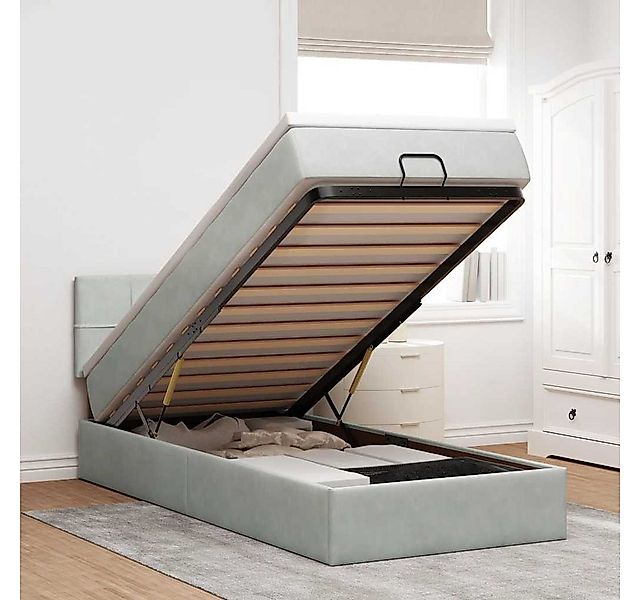 vidaXL Bett, Ottoman-Bett mit Matratze Hellgrau 90x190 cm Samt günstig online kaufen