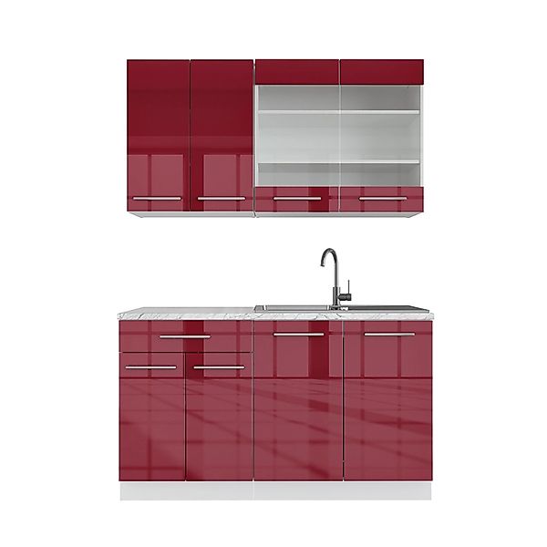 Vicco Fame-Line Singleküche Bordeaux Hochglanz/Weiß 140 cm AP Marmor ohne E günstig online kaufen