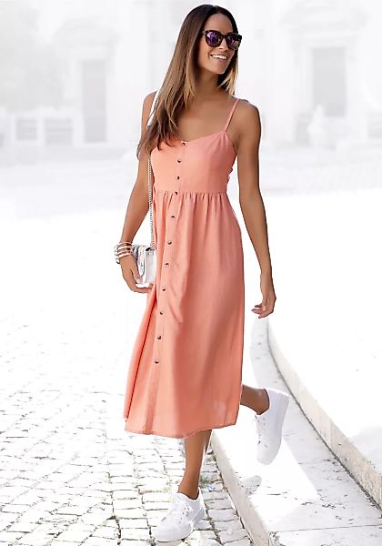 LASCANA Sommerkleid aus Leinenmix mit Baumwolle, Midikleid, Strandkleid günstig online kaufen