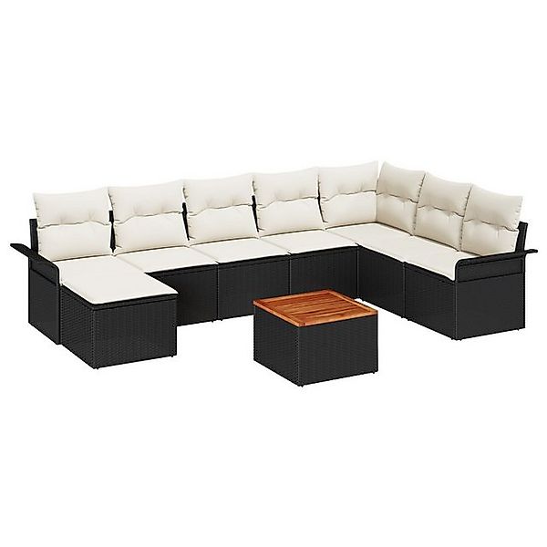 vidaXL Loungesofa Garten-Sofa-Set 9-teilig Schwarz und Creme Rattan und Sto günstig online kaufen
