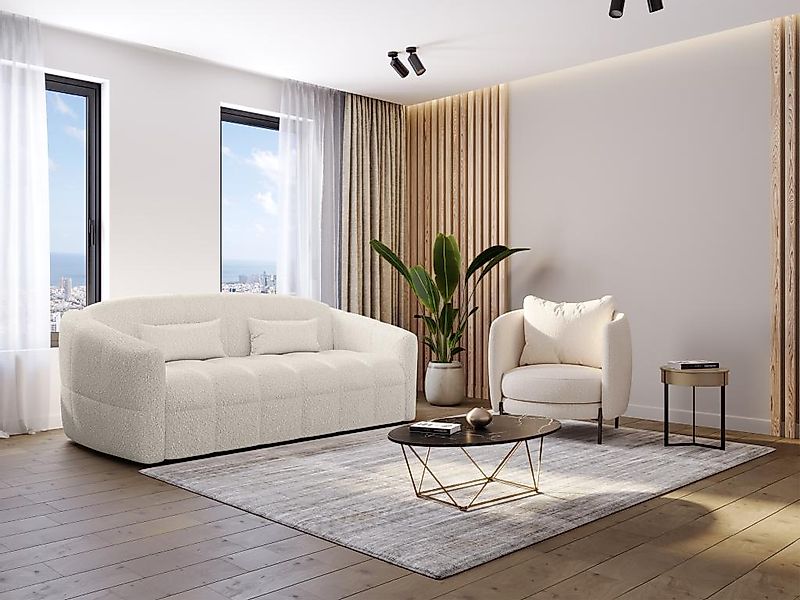 Sofa 3-Sitzer mit Schlaffunktion - Bouclé-Stoff - Cremefarben - Matratze 13 günstig online kaufen