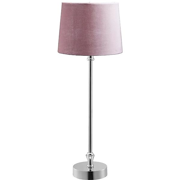 PR Home Liam schmale Fensterbank Tischlampe Chrom Textilschirm Samt rosa E2 günstig online kaufen