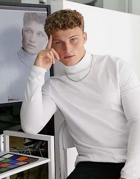 New Look – Langärmliges Rollkragen-T-Shirt in Weiß günstig online kaufen