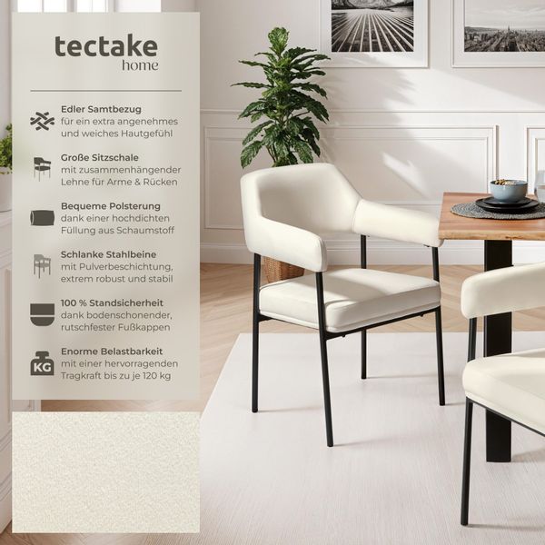 tectake Esszimmerstuhl Armlehnstuhl Doé, gepolstert, Stahlbeine günstig online kaufen