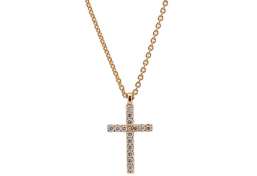 HOPLO Goldkette Diamant Collier Kreuz 15 Brillianten 0.08 ct. 750-18 Karat günstig online kaufen