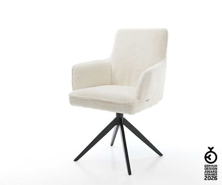 Drehstuhl Heira-Flex mit Armlehnen Bouclé Weiß Kreuzgestell breit Schwarz 3 günstig online kaufen