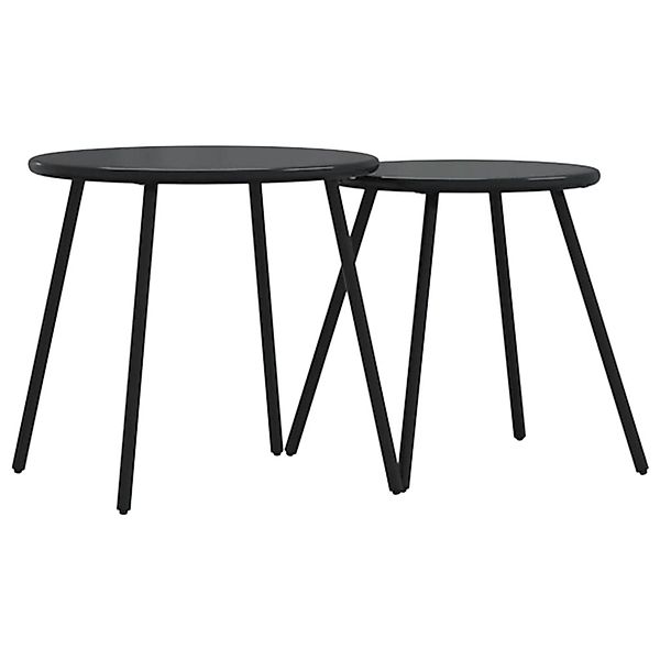 vidaXL Garten-Couchtisch 2 Stk Rund Schwarz Pulverbeschichteter Stahl 40081 günstig online kaufen