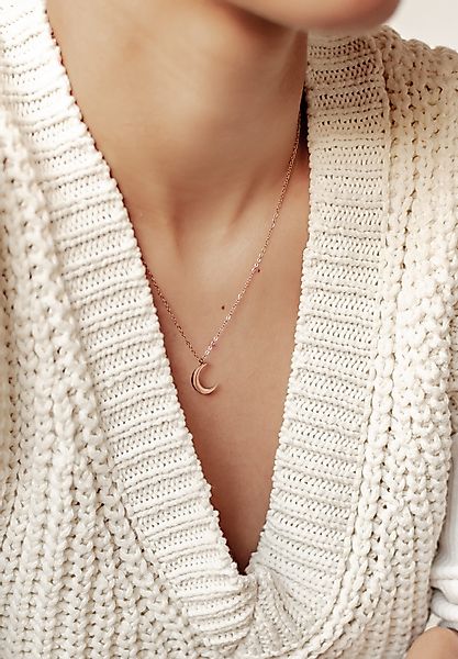 Hey Happiness Kette mit Anhänger Mond 18K Gold Roségold, Kette Halbmond, Ke günstig online kaufen