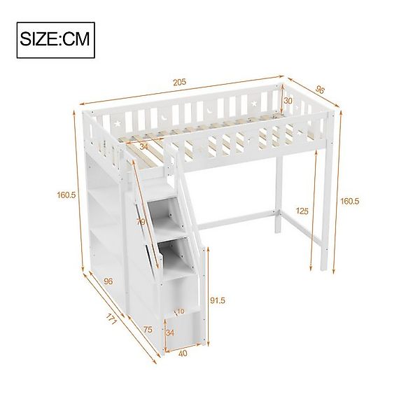 HAUSS SPOLE Hochbett 90X200 cm, mit Stauraumleiter und Regalen, Massivholzr günstig online kaufen