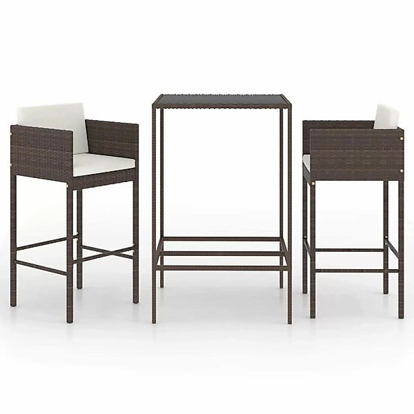 3-tlg. Gartenbar-set Mit Kissen Poly Rattan Braun günstig online kaufen