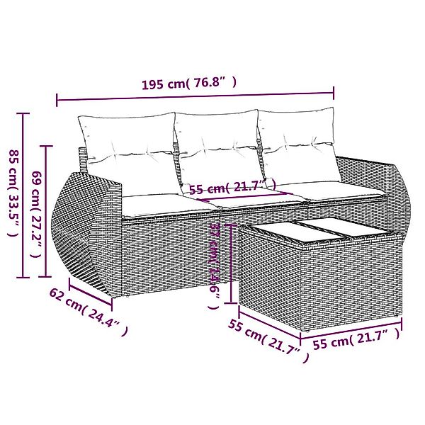 vidaXL Gartenlounge-Set 4-tlg. Garten-Sofagarnitur mit Kissen günstig online kaufen
