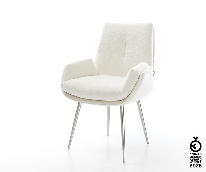 Esszimmerstuhl Clea-Flex Bouclé Soft Beige 4-Fuß konisch Edelstahl günstig online kaufen