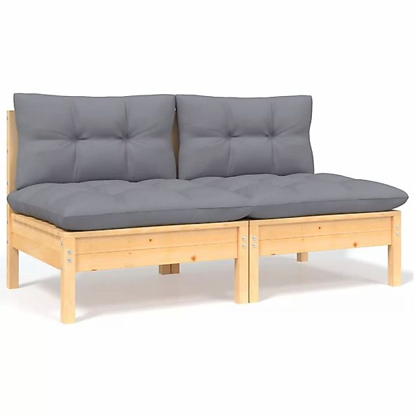 2-sitzer-gartensofa Mit Grauen Kissen Massivholz Kiefer günstig online kaufen