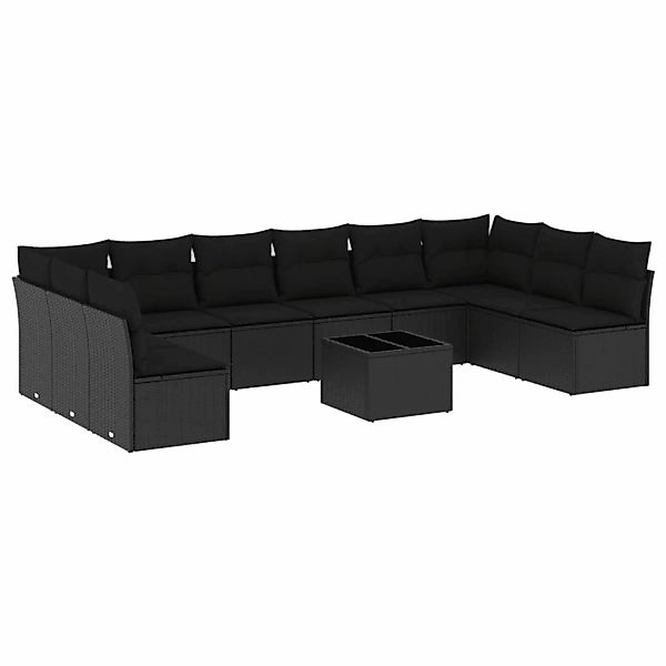 vidaXL 11-tlg Garten-Sofagarnitur mit Kissen Schwarz Poly Rattan Modell 3 günstig online kaufen