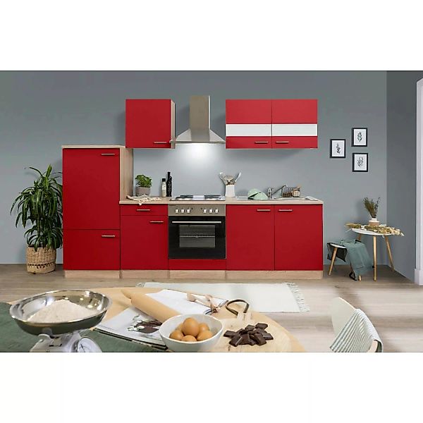 Respekta Küchenzeile ohne E-Geräte LBKB270ESR 270 cm Rot-Eiche Sonoma Säger günstig online kaufen