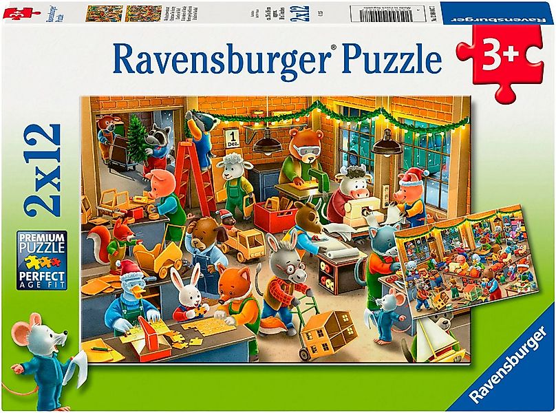 Ravensburger Puzzle 2x12, Weihnachtswerkstatt, 24 Puzzleteile, Made in Euro günstig online kaufen