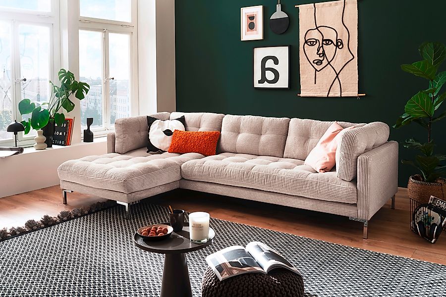 Trends by HG Ecksofa "Landau L-Form", in Cord-Stoff mit Metallfuß günstig online kaufen