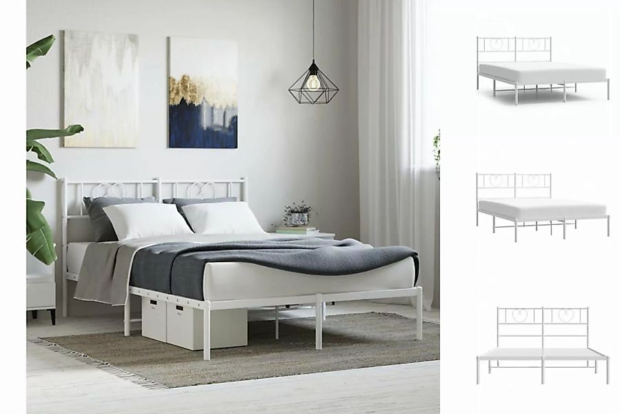 vidaXL Bettgestell Bettrahmen mit Kopfteil Metall Weiß 140x200 cm Bett Bett günstig online kaufen