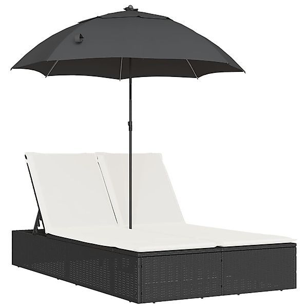 vidaXL Gartenliege Doppel-Sonnenliege mit Kissen&Sonnenschirm Schwarz günstig online kaufen