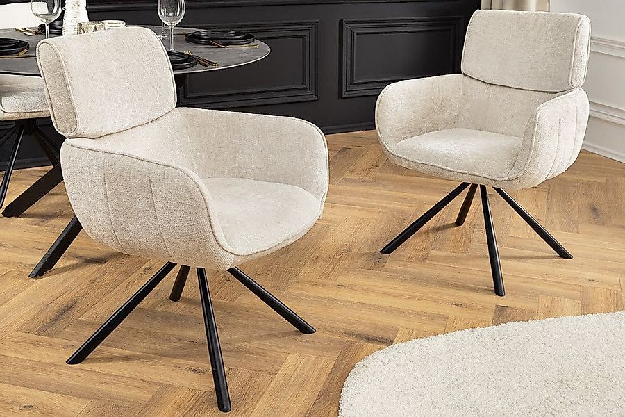 riess-ambiente Drehstuhl UNIQUE champagner/schwarz – Chenille, mit Armlehne günstig online kaufen