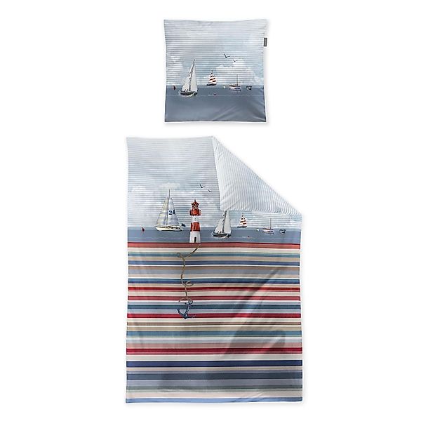 Irisette Mako Satin Bettwäsche Wave 8601-90 Streifen Maritim 135x200 günstig online kaufen