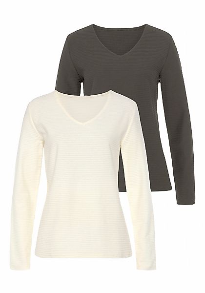 LASCANA Langarmshirt "mit Streifenstruktur", (2er-Pack), aus weicher Baumwo günstig online kaufen