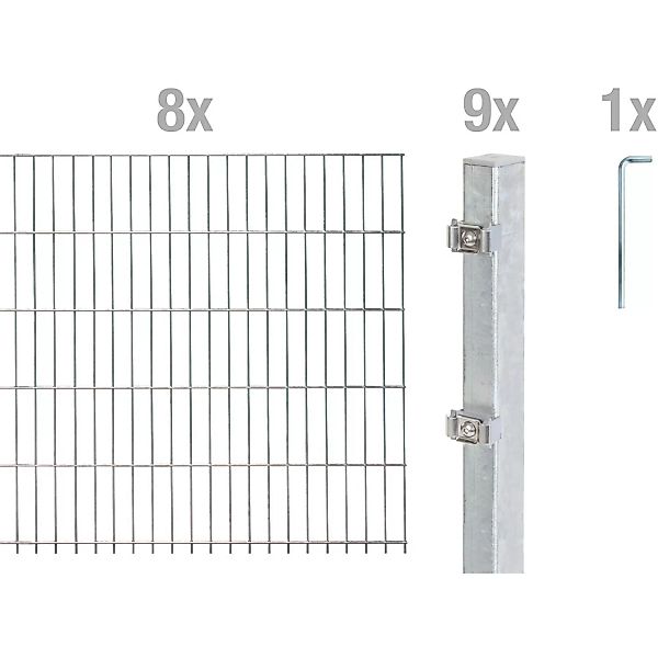 Metallzaun Grund-Set Doppelstabmatte feuerverzinkt 8 x 2 m x 1,4 m günstig online kaufen