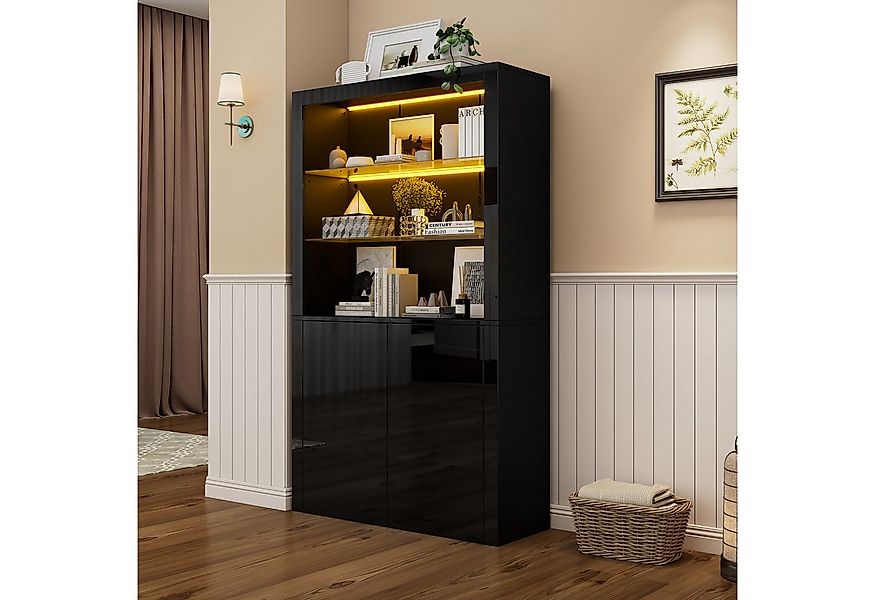 OKWISH Vitrine Hochglanz-Aufbewahrungsschrank (Sideboard, Wohnzimmerschrank günstig online kaufen