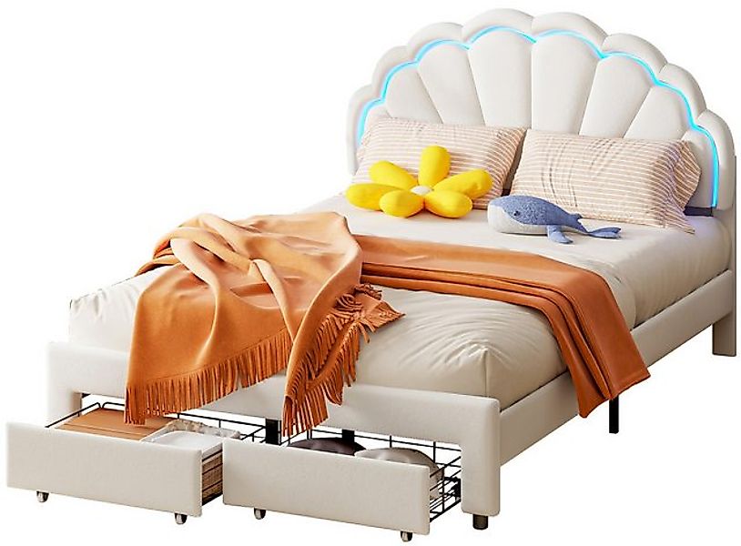 FUROKOY Polsterbett Kinderbett Jugendbett Mit Schubladen und LED-Beleuchtun günstig online kaufen