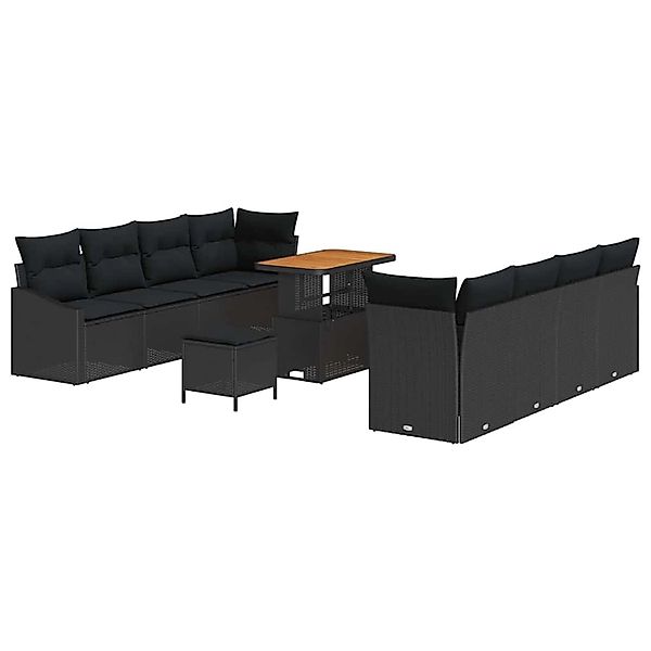vidaXL 11-Teiliges Garten-Sofa-Set mit Kissen in Schwarz aus Poly Rattan un günstig online kaufen