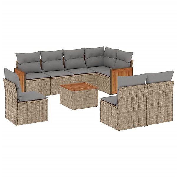vidaXL 9-Tlg Garten-Sofagarnitur mit Kissen Beige Poly Rattan 3227732 günstig online kaufen