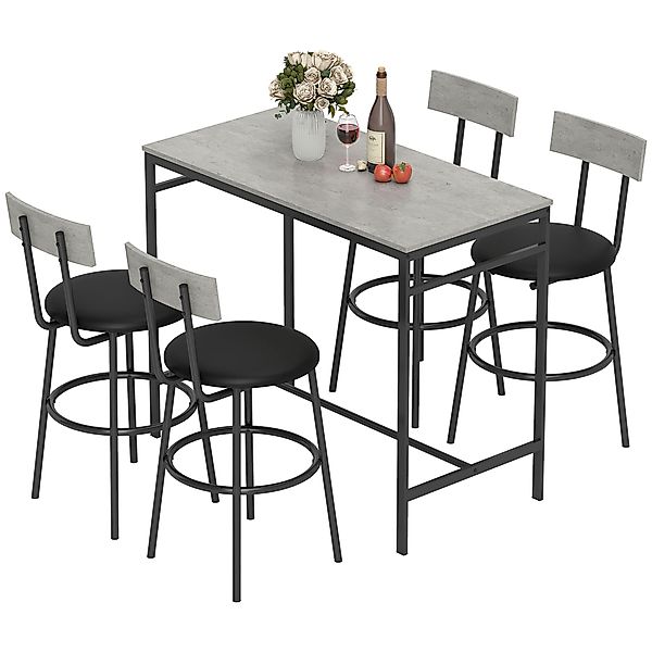 HOMCOM Set Bar-Tisch mit 4 Barhockern mit PU-Ledersitzpolsterung, Bartheke günstig online kaufen