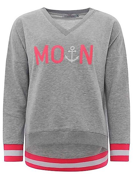 Zwillingsherz Sweatshirt mit V-Ausschnitt und aufgesticktem "Moin" in Neonf günstig online kaufen