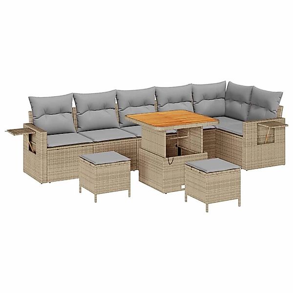vidaXL 9-Teiliges Garten-Sofa-Set mit Kissen Beige Poly Rattan Akazie 33617 günstig online kaufen