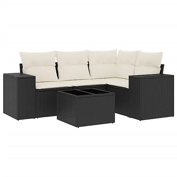 vidaXL 5-Tlg Garten-Sofagarnitur mit Kissen Schwarz Poly Rattan 3222515 günstig online kaufen