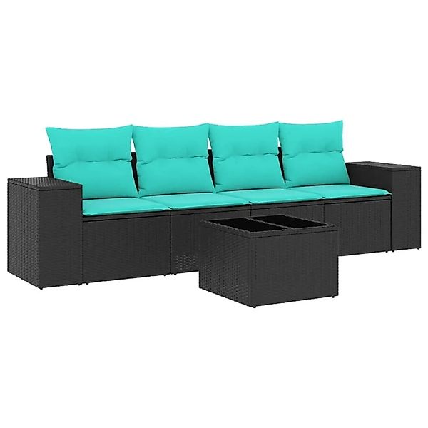 vidaXL 5-Tlg Gartensofa-Set mit Kissen Schwarzes Polyrattan 3222286 günstig online kaufen
