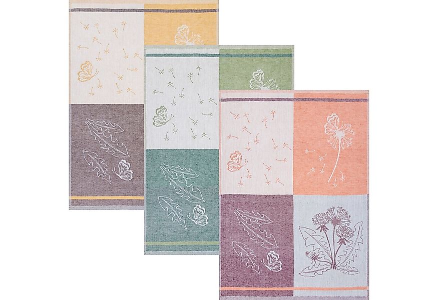Kracht Geschirrtuch Geschirrtuch "Pusteblume" 3er-Pack, Halbleinen Motiv günstig online kaufen