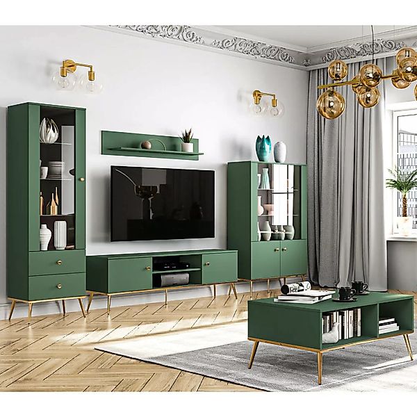 Wohnwand grün FASANO-131, modern, 5-teilig mit Couchtisch günstig online kaufen