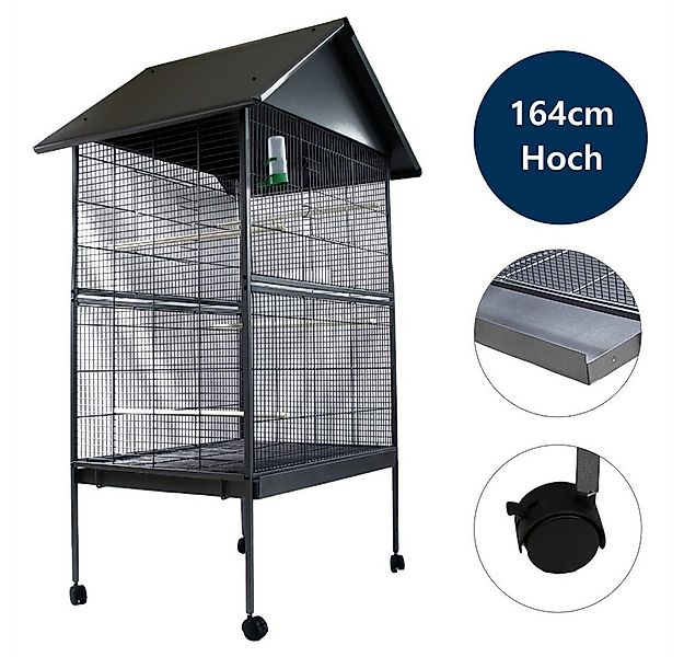 Feel2Home Vogelkäfig Vogelvoliere Grau XXL Voliere Vogelkäfig Vogelhaus Käf günstig online kaufen