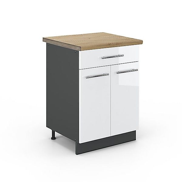Vicco Küchenunterschrank Fame-Line Weiß Hochglanz/Anthrazit 60 cm mit Schub günstig online kaufen