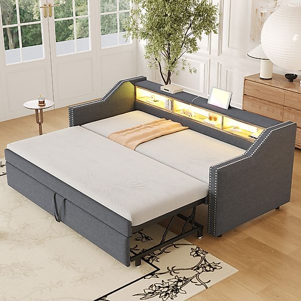 OKWISH Schlafsofa Polsterbett,mit USB-Anschluss, LED-Beleuchtung, Polsterbe günstig online kaufen