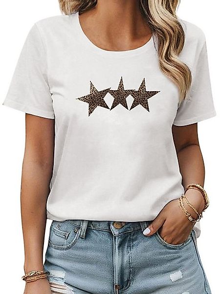 PYL Kurzarmshirt Damen Bequemes Sommer Kurzarmbluse Locker Stern Print-Shir günstig online kaufen