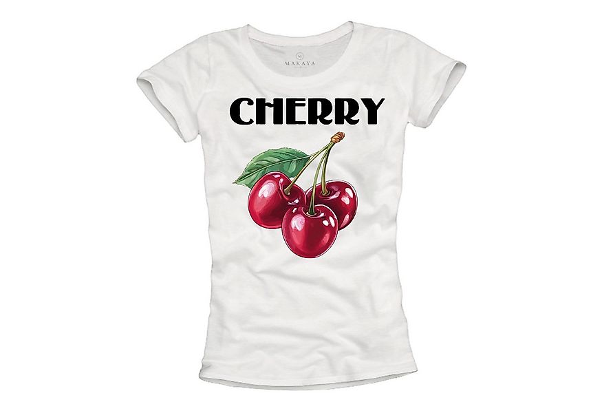 MAKAYA Kurzarmshirt Damen Baumwolle Kirschen Motiv Sommer Top Frauen Lässig günstig online kaufen