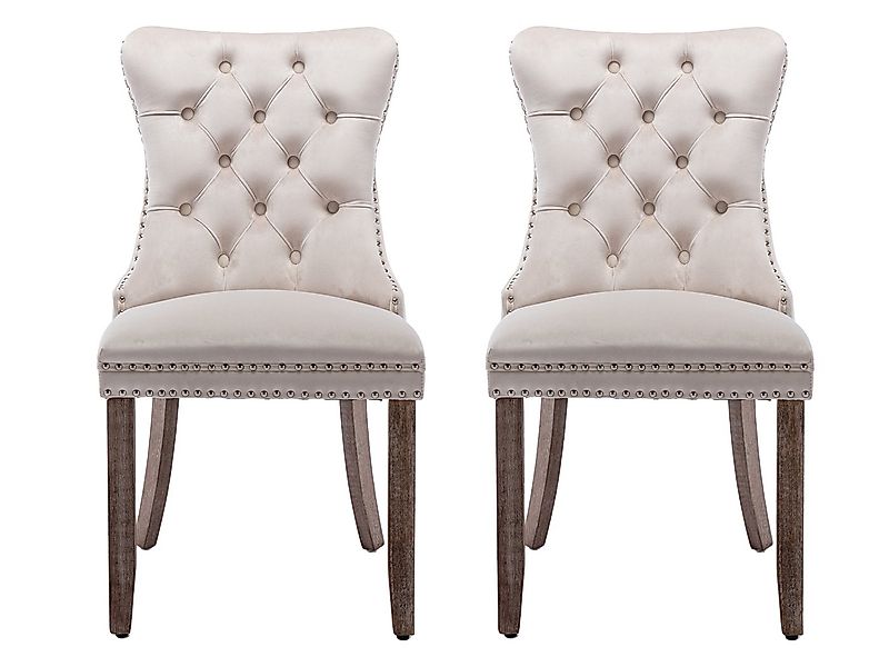 SeedWave Esszimmerstuhl 2er-Set Küchenstuhl Samtbezug, Holzfüße mit Verstel günstig online kaufen