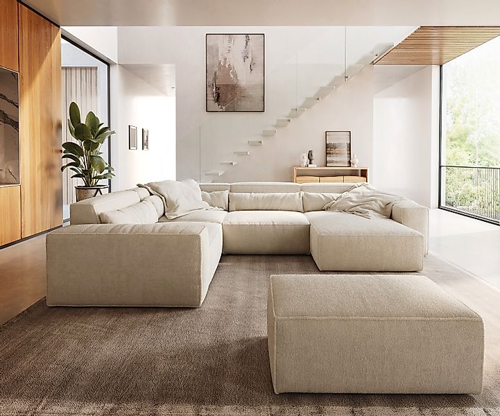 Wohnlandschaft Sirpio 300x210 cm Bouclé Creme-Weiß Recamiere variabel mit H günstig online kaufen