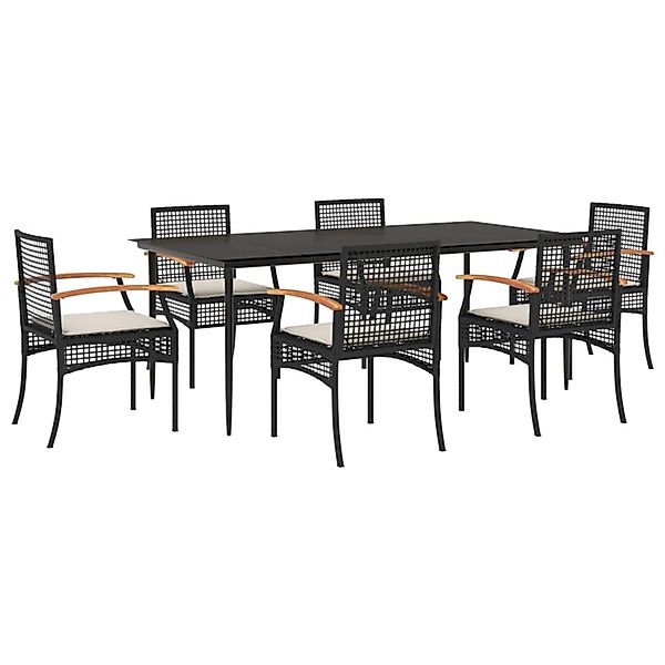 vidaXL 7-Tlg Garten-Essgruppe mit Kissen Schwarz Poly Rattan 3213601 günstig online kaufen