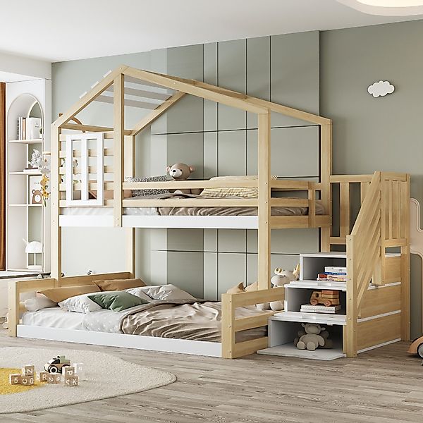 Flieks Etagenbett, Kinderbett 90x200cm+140x200cm mit Haus-Fenster-Design, günstig online kaufen