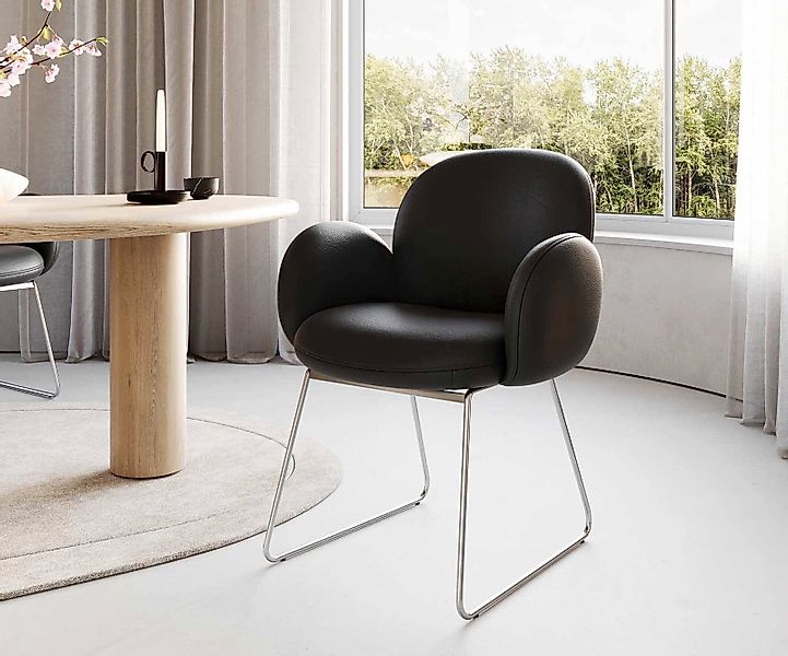 Esszimmerstuhl Nube-Flex mit Armlehnen Echt-Leder Schwarz Kufengestell Schw günstig online kaufen