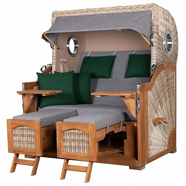 bene living Strandkorb Komplettset Ammersee Grande XL Teak Bullauge PE Shel günstig online kaufen