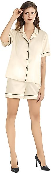 Pyjamashorts Satin-Pyjama-Set Damen, 2-teilig mit Zierpaspel günstig online kaufen